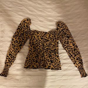 Y2k leopard print puff ruffle long sleeve